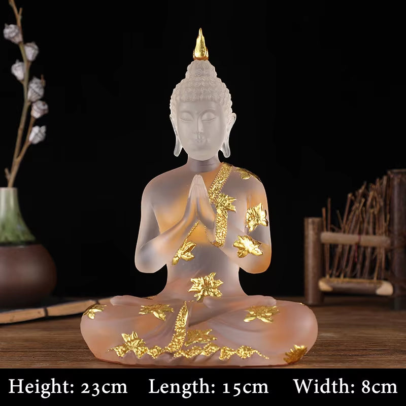 Transparent Sitting Buddha Statue Zen Gesture Thai Buddha Resin Figurine Sculpture Home Office Feng Shui Decoration Ornament