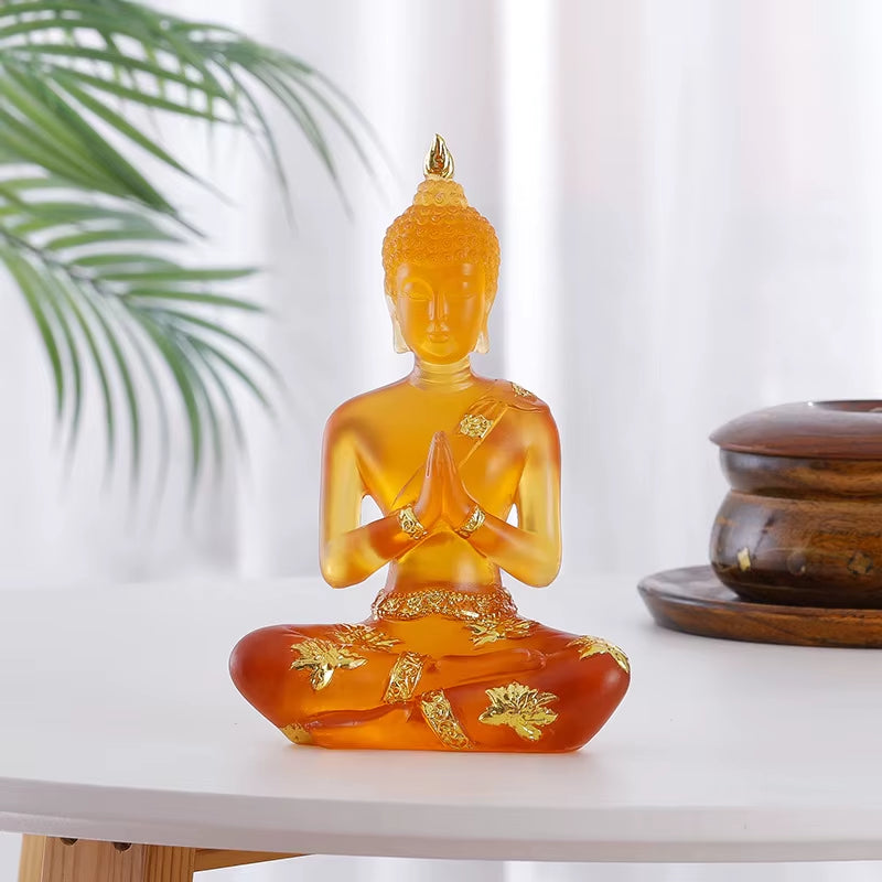 Transparent Sitting Buddha Statue Zen Gesture Thai Buddha Resin Figurine Sculpture Home Office Feng Shui Decoration Ornament