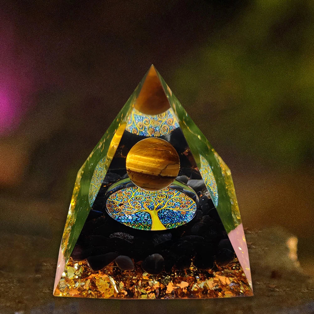 Natural Energy Healing Stone Crystal Orgonite Energy Pyramid Sculpture Symbolize Lucky Gather Home Office Decor Ornaments Gifts