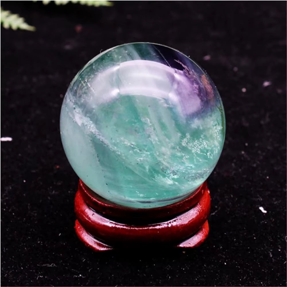 3Cm Natural Colorful Fluorite Ball Healing Crystals Quartz Divination Sphere Gemstone Sculpture Figurine with Stand