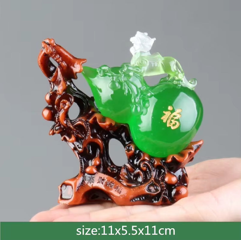 Lucky Fortune Feng Shui Gourd Statue Ornaments Resin Sculpture Crafts Home Decoration Accessories Housewarming Wedding Gifts