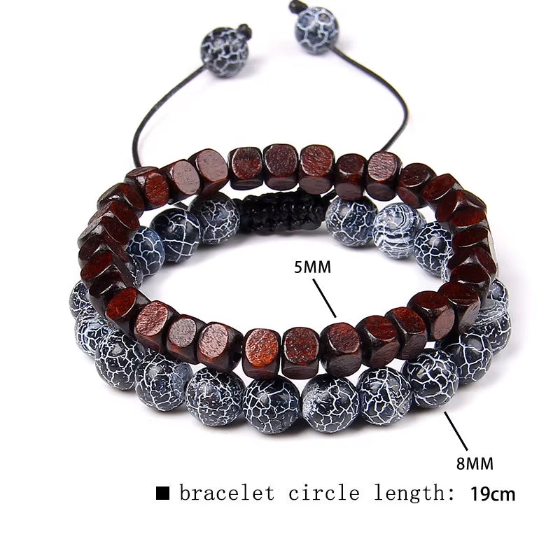 2 Pcs Chinese Feng Shui Obsidian Wood Bracelet Men Women Unisex Wristband Red Pixiu Charm Lucky Wealthy Women Bracelet Gift