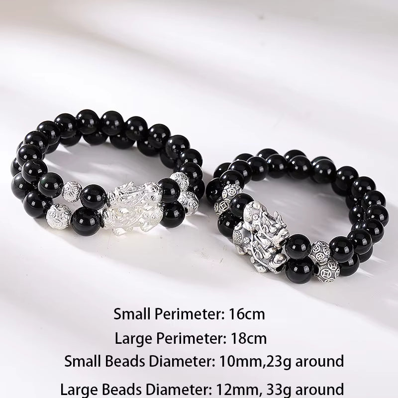 Black Obsidian Stone Bracelets Hand Accessories for Men with Real Sterling Silver Pixiu Feng Shui Crystals Jewelry Armband Heren