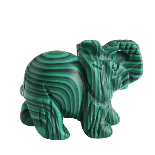 1PC Classic Green Pink Jade Stone Craving Lucky Elephant Feng Shui Statue Figurine Home Office Ornaments