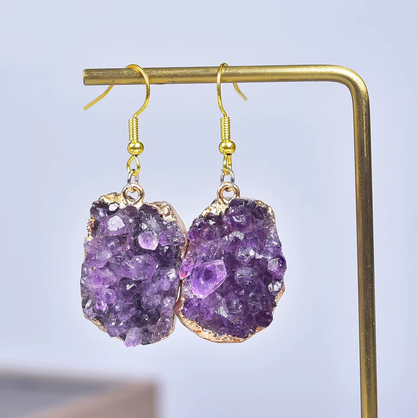 Natural Crystal Cluster Drop Earrings Irregular Real Amethyst Purple Quartz Stone Ear Jewelry Decor Healing Energy Reiki