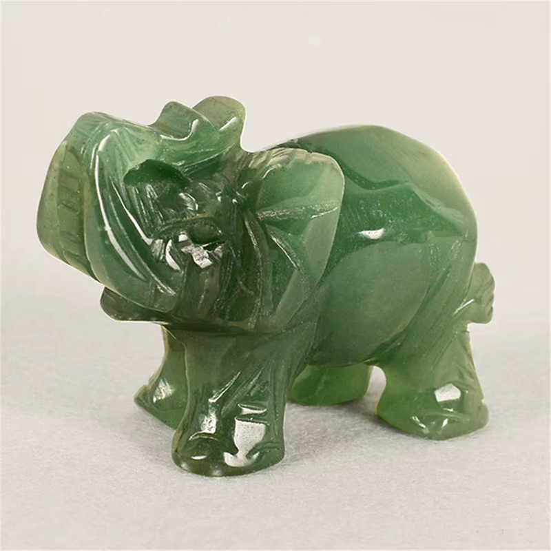 Lucky Elephant Green Aventurine Jade Ston Fortune Feng Shui Statue Figurine Office Ornament Chakra Healing Stones Statue Decor