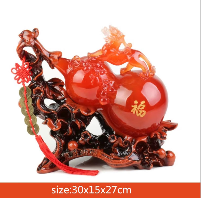 Lucky Fortune Feng Shui Gourd Statue Ornaments Resin Sculpture Crafts Home Decoration Accessories Housewarming Wedding Gifts