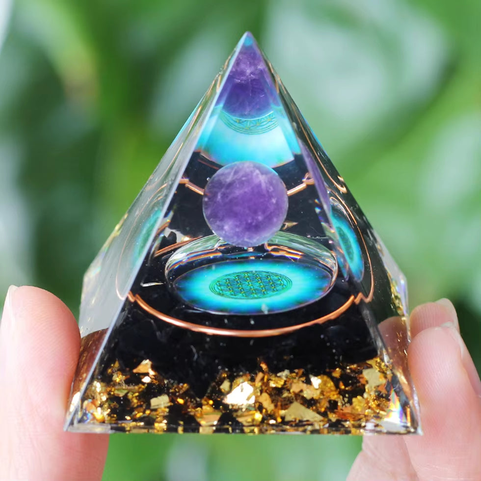 Energy Generator Orgone Pyramid Amethyst Peridot Healing Crystal Stone Home Decor Pyramid Ornament Meditation Tool Christmas Gif