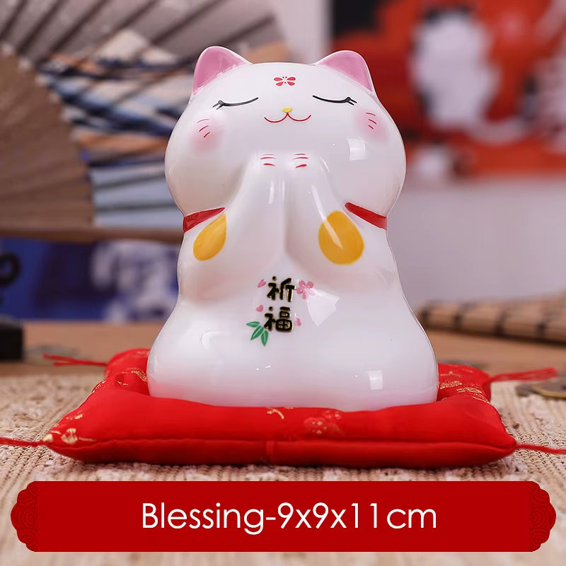 4.5 Inch Ceramic Maneki Neko Lucky Fortune Cat Money Box Coin Bank Home Decoration Ornament FENG SHUI Figurine