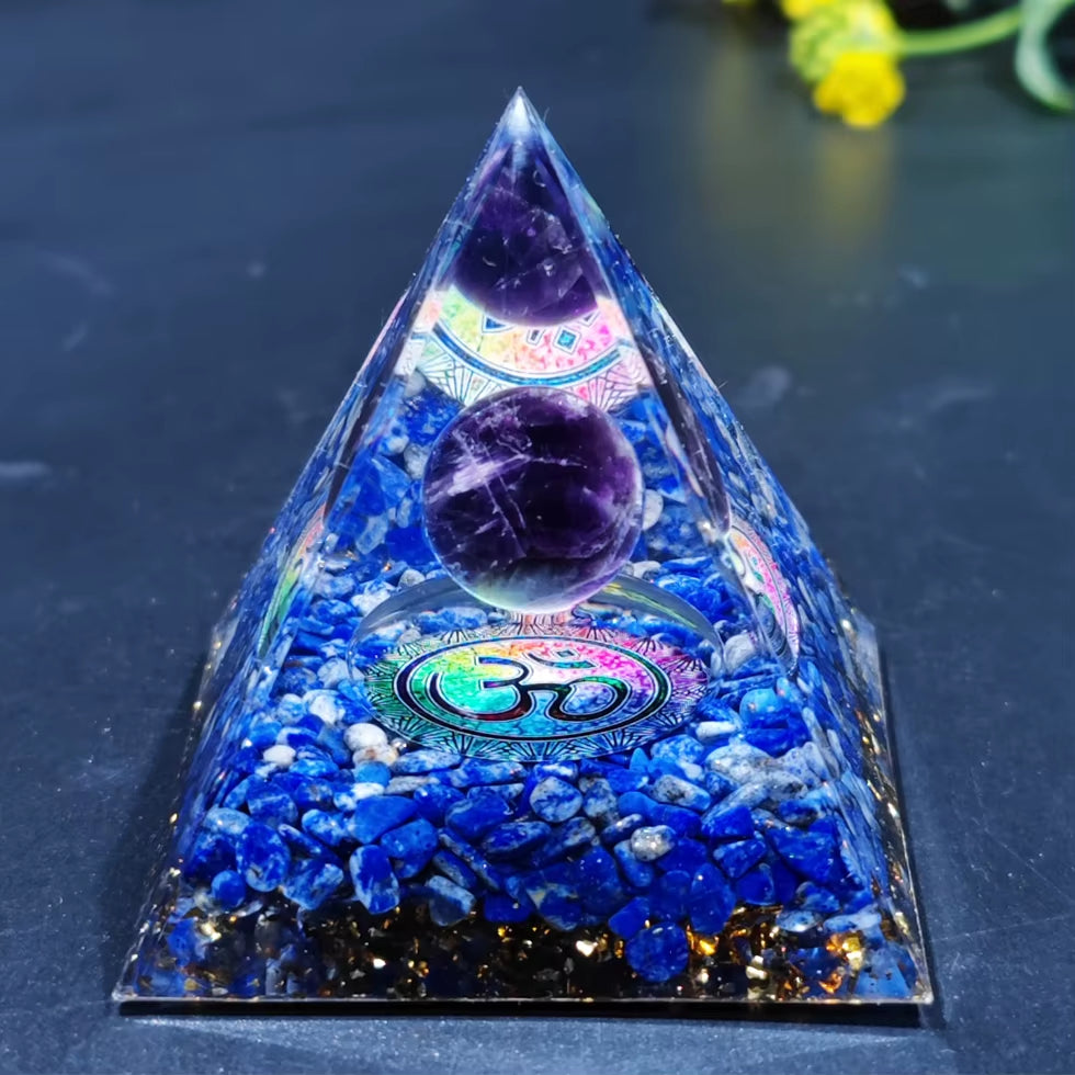 Energy Generator Orgone Pyramid Amethyst Peridot Healing Crystal Stone Home Decor Pyramid Ornament Meditation Tool Christmas Gif