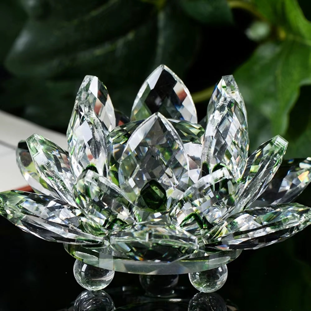 60Mm Crystal Lotus Flower Glass Figurines Flowers Candle Tea Light Holder Paperweight Ornament Feng Shui Decorative Collection