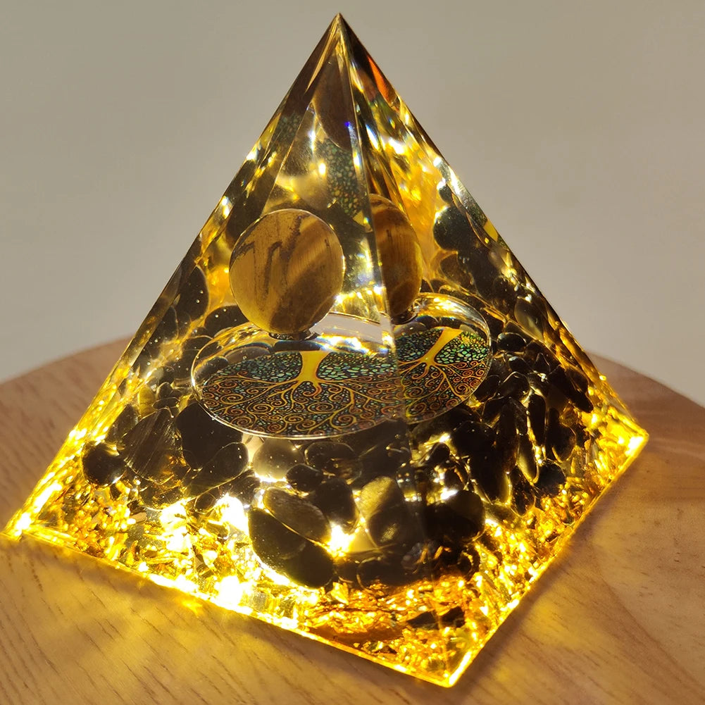 Natural Energy Healing Stone Crystal Orgonite Energy Pyramid Sculpture Symbolize Lucky Gather Home Office Decor Ornaments Gifts