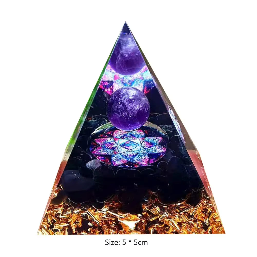 Energy Generator Orgone Pyramid Amethyst Peridot Healing Natural Crystal Reiki Chakra Generator Orgonite Pyramid Meditation Tool