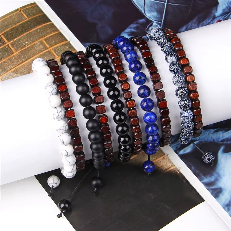 2 Pcs Chinese Feng Shui Obsidian Wood Bracelet Men Women Unisex Wristband Red Pixiu Charm Lucky Wealthy Women Bracelet Gift